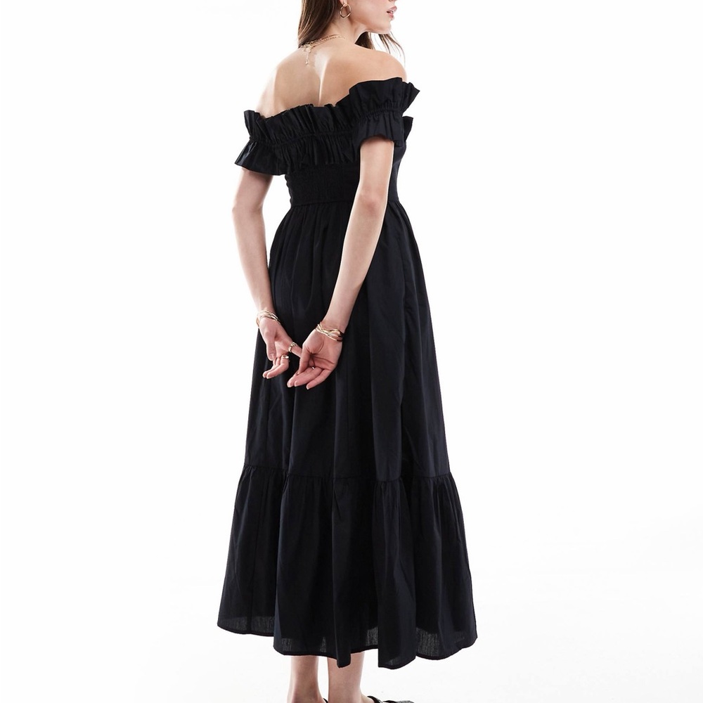 Abercrombie & Fitch Midi Dress Black Off The Shoulder Ruffle - Picture 2 of 7